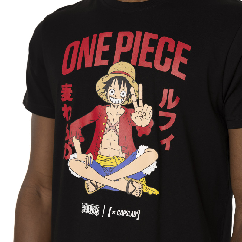 T-shirt en coton homme regular fit avec print One Piece Straw Hat Capslab - 2