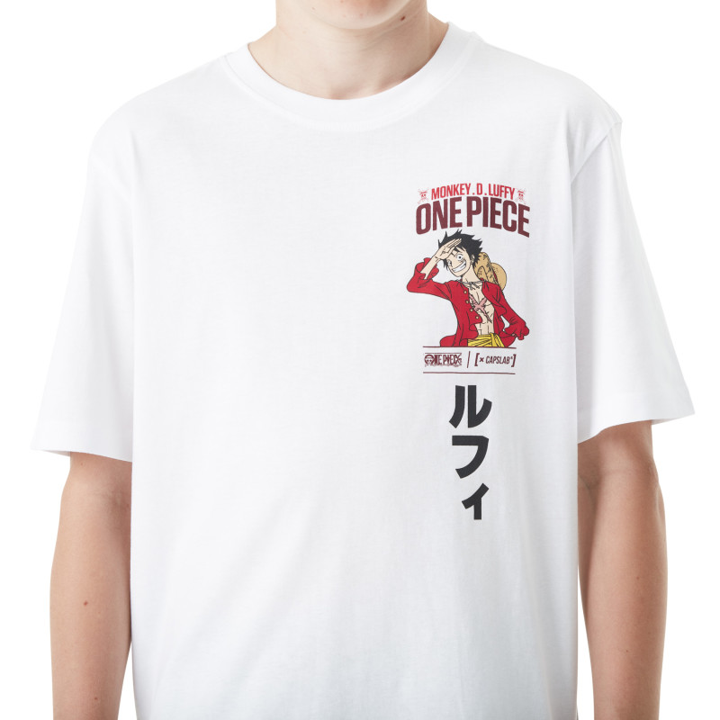 T-shirt Blanc One Piece Luffy Garcon coupe Relaxed fit - Capslab