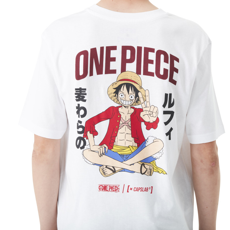 T-shirt Blanc One Piece Luffy Garcon coupe Relaxed fit - Capslab