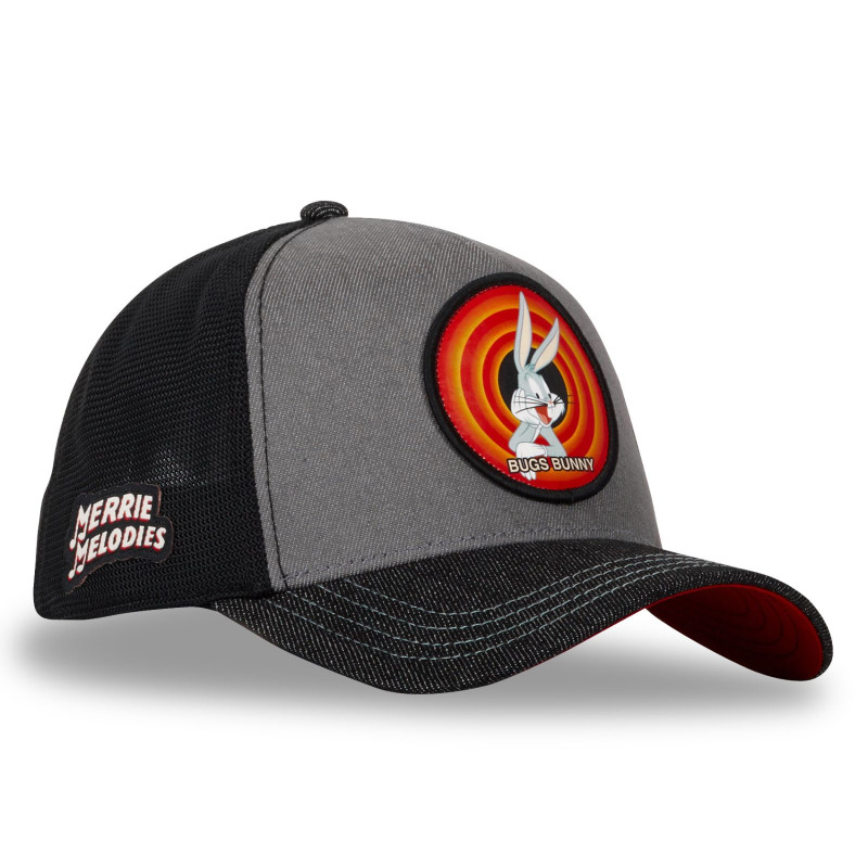 Casquette Trucker Looney Tunes Bugs Bunny Snapback Effet Denim - Noire - Capslab