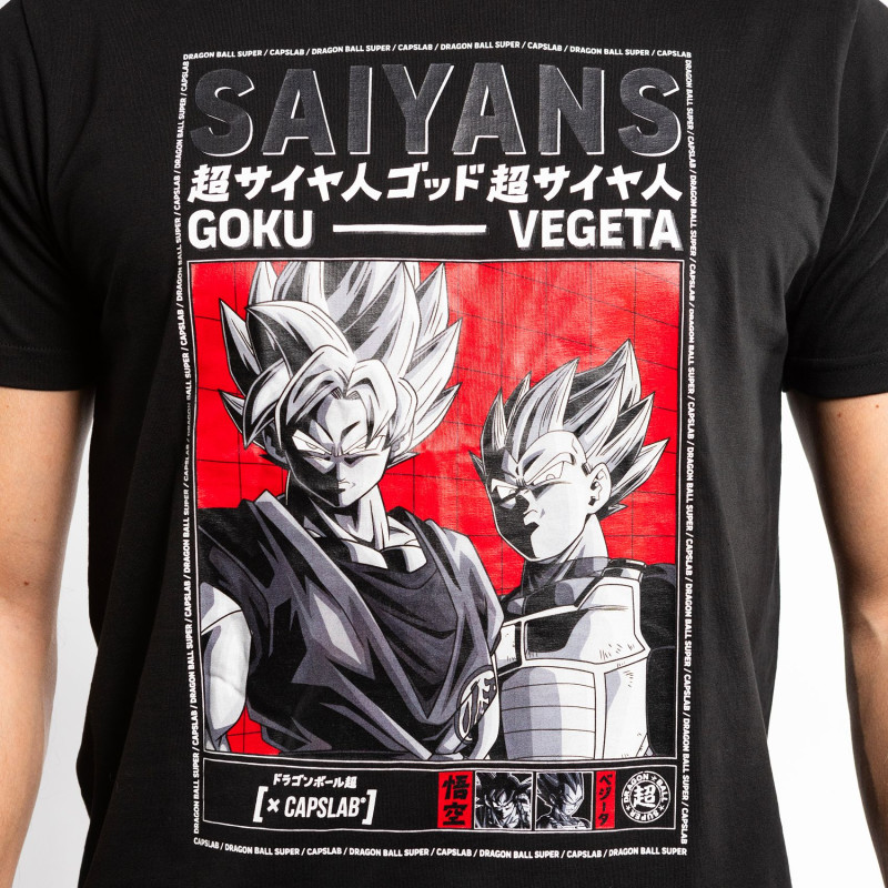 T-shirt Noir Dragon Ball Super Goku, Vegeta homme coupe Regular Capslab